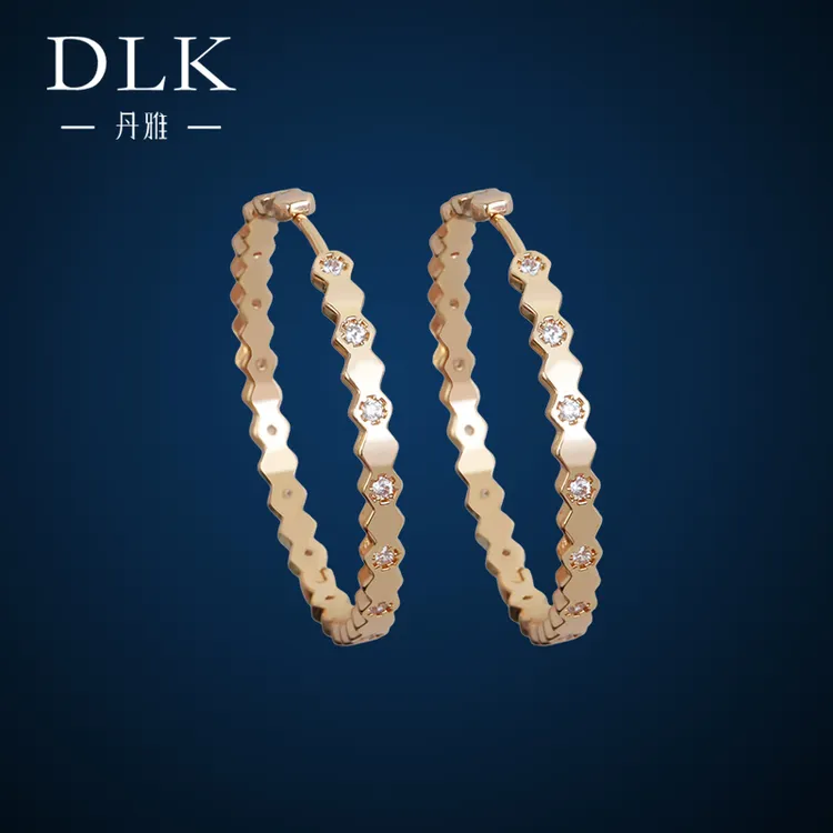 DLK 铜合金合成锆石耳饰 蜂巢耳环气质圈圈女轻奢高级感小众设计