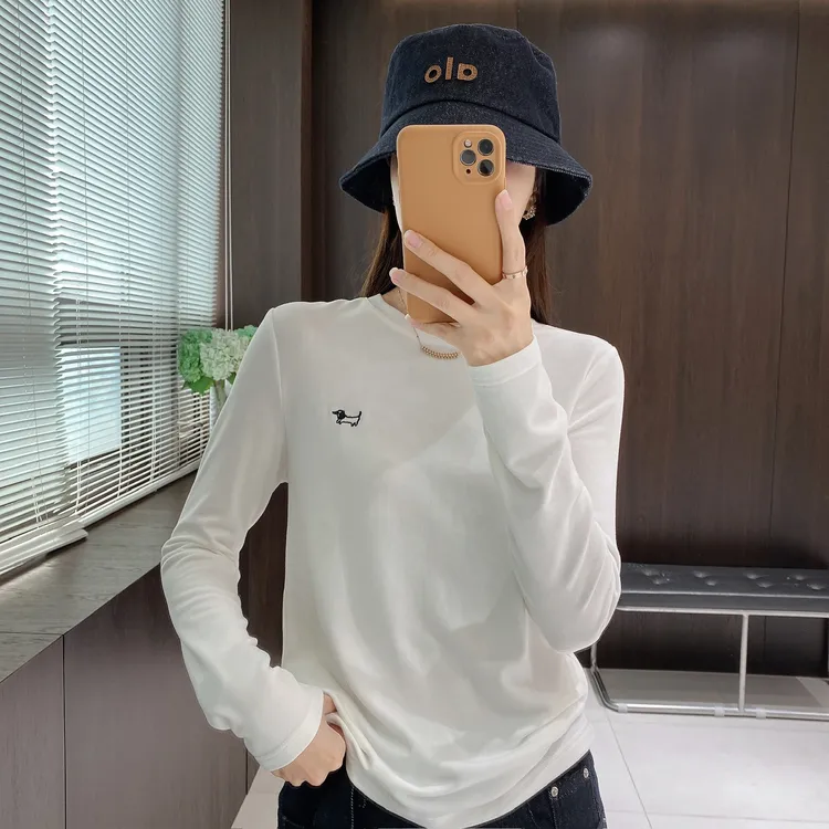 IMFLY金小金自制女装 T恤DYW9860早秋圆领休闲小狗刺绣内搭T恤