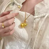 非金属布艺项链 王嘉尔同款金色福禄葫芦项链国潮精美百搭不掉色