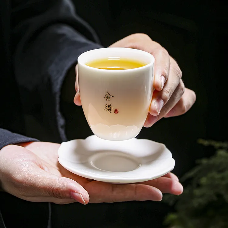 高档轻奢羊脂玉陶瓷六度功夫茶杯主人杯100ml大号加厚防烫泡茶杯
