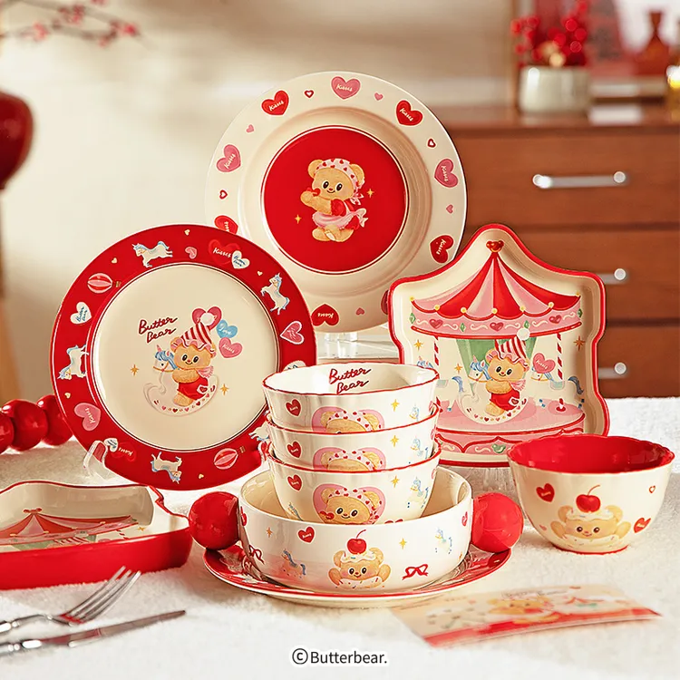 【摩登主妇&黄油小熊】碗盘子红色乔迁本命年新年礼物釉下彩餐具