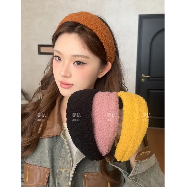 绒绒奶系～加厚小羔毛高颅顶宽边发箍新款洋气毛绒加厚氛围感发箍