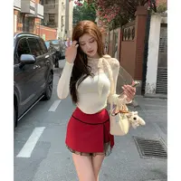 气质甜辣纯欲风拼接长袖新款修身显瘦设计感上衣