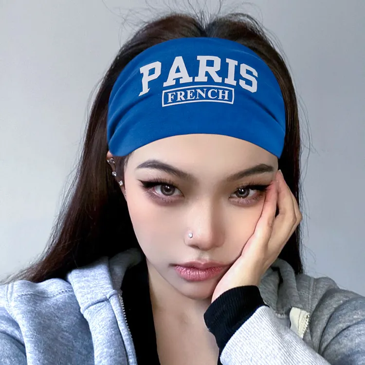 韩版甜酷时尚字母运动宽边发带跑步健身护额头透气吸汗发箍头巾