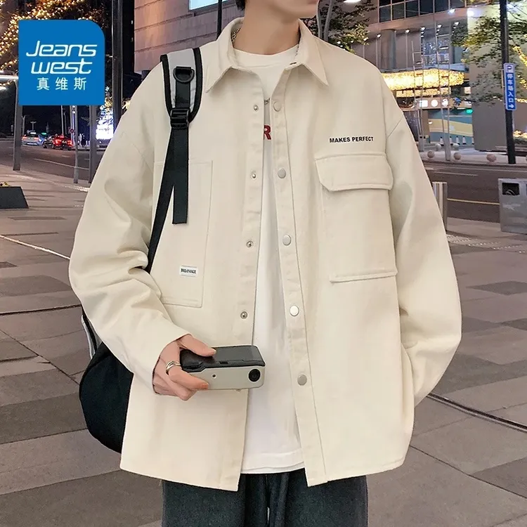 真维斯衬衫夹克男士外套秋冬季港风工装潮牌宽松高级休闲百搭上衣