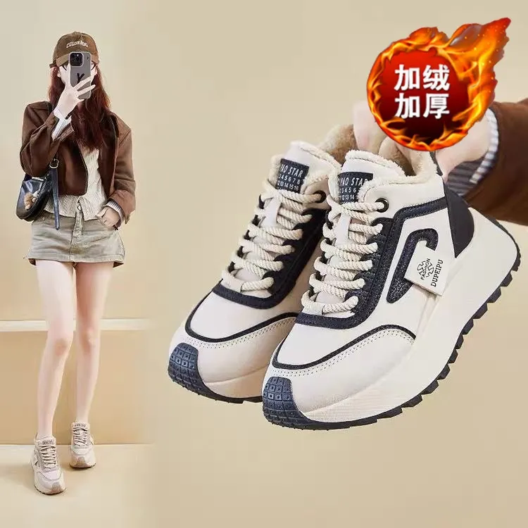 加绒老爹鞋女冬季新款加厚高帮运动鞋韩版百搭厚底增高保暖棉鞋女