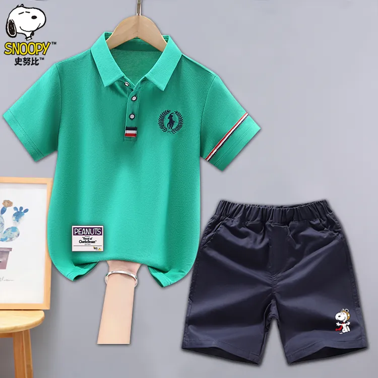 史努比男童夏季新款套装洋气中大童短袖翻领POLO衫儿童T恤两件套8