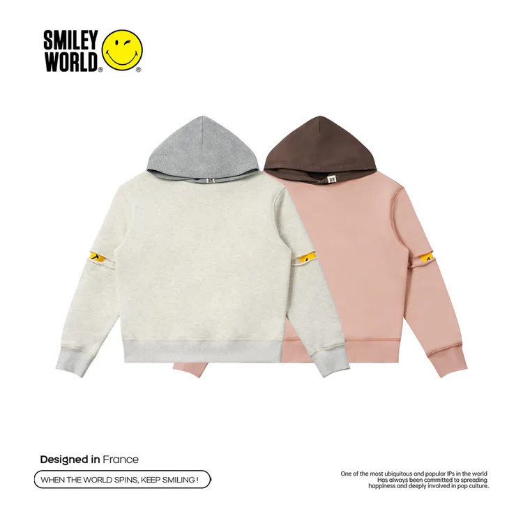 【smiley拼色笑脸卫衣】WYCL59104秋冬百搭加厚潮牌宽松连帽卫衣