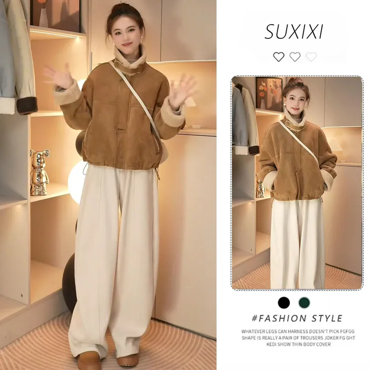 今年流行美拉德色系穿搭一整套女新款2025早秋高领外套裤子两件套