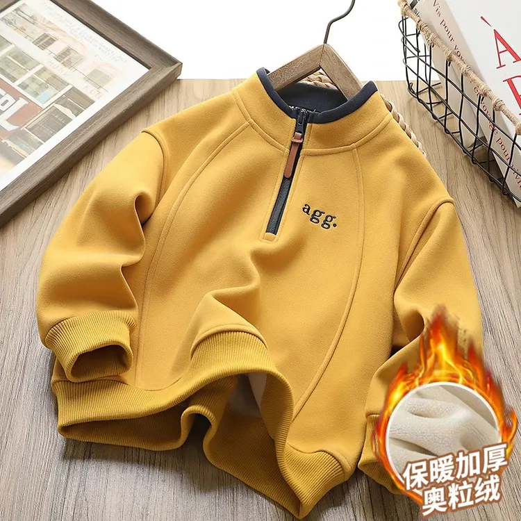 男童卫衣新款加绒加厚奥粒绒秋冬半高领保暖外套中大童上衣