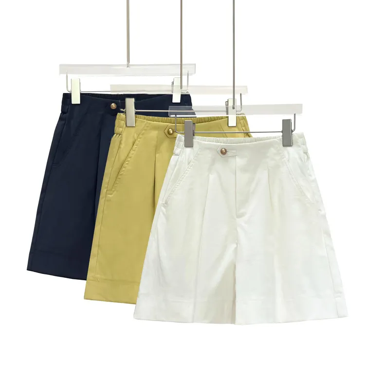 棉夏季款常规中腰弹力短裤套装简约老钱风弹力通勤百搭短裤YT706