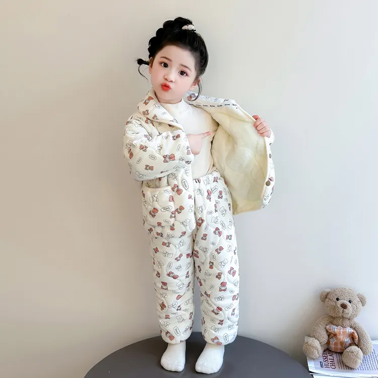 儿童睡衣秋冬季加厚款加绒三层夹棉2025新款女童家居服宝宝女孩