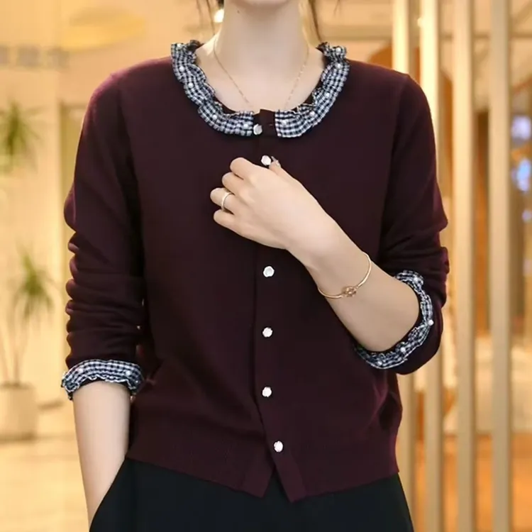 春秋新款圆领针织开衫女宽松显瘦百搭毛衣外套打底外搭上衣