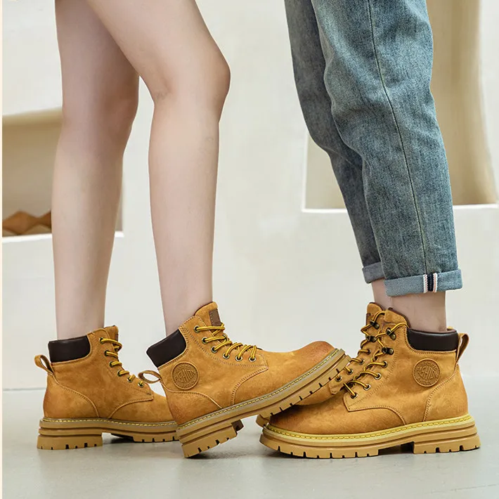 欧洲站真皮马丁靴男靴增高舒适短靴情侣款户外大黄靴保暖男雪地靴