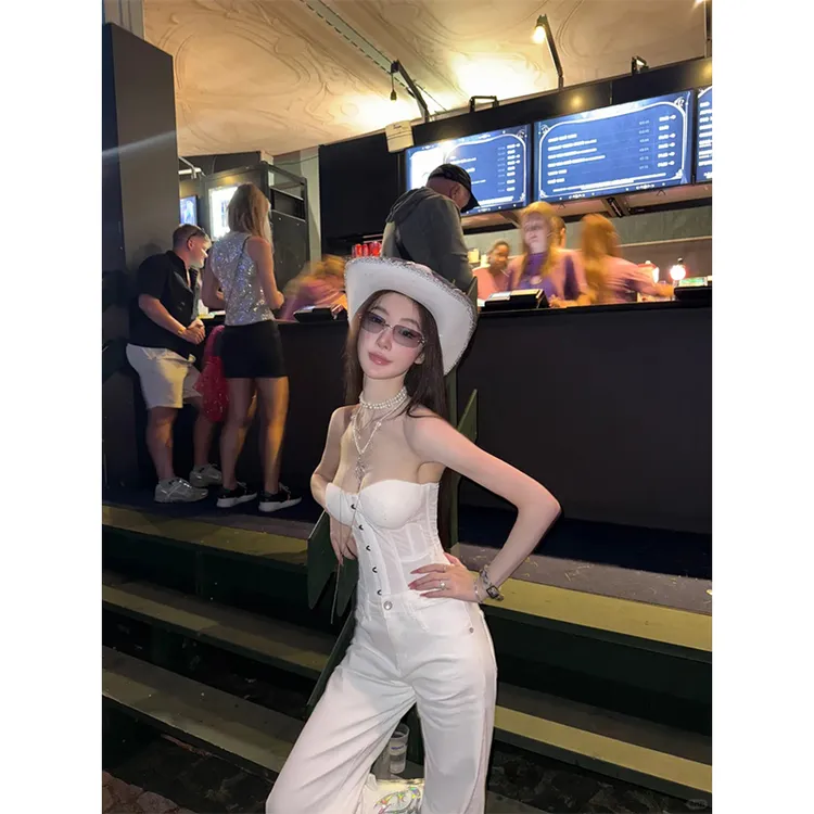 秋季新款性感辣妹鱼骨抹胸束腰收腹背心女设计感长款裤子两件套装