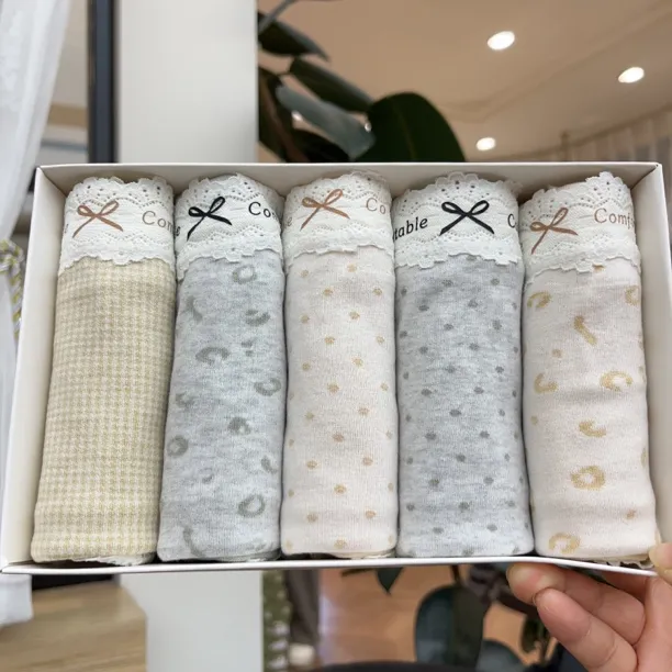 8436秋冬盐系高开叉花漾蕾丝暖芯磨毛少女10A抑菌棉裆中腰三角裤