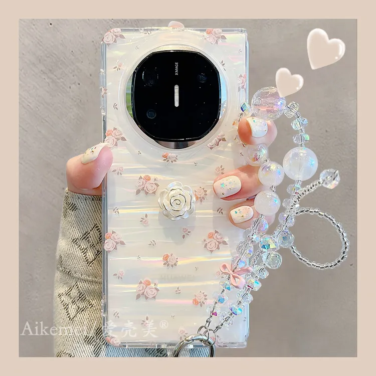 适用华为mateX6折叠屏手机壳matex5典藏版镭射贝壳纹matex3玫瑰花