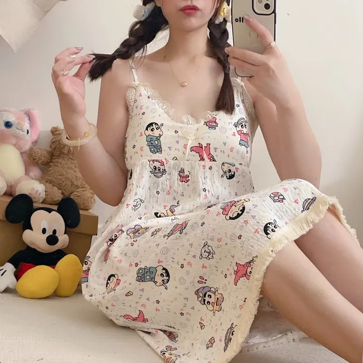 带胸垫甜美吊带睡裙女夏季可爱家居服蕾丝花边小清新背心休闲睡衣