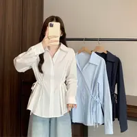 大码女装2025秋季新款显瘦修身绑带设计感长袖衬衫上衣2159