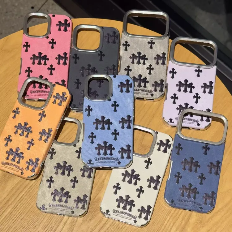 水洗牛仔十字架适用苹果17/16/15promax电镀手机壳iPhone13防摔
