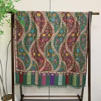 匠艺Kashmir Loom品牌pashmina羊绒克什米尔手工红绿卡尼披肩
