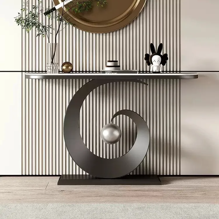 轻奢岩板玄关桌北欧简约现代玄关柜入户进门走廊半圆玄关桌子靠墙