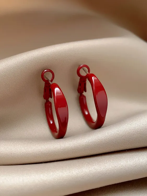 铜合金耳饰 红色圈圈个性耳环女款2025秋冬爆款耳圈新年新款耳饰