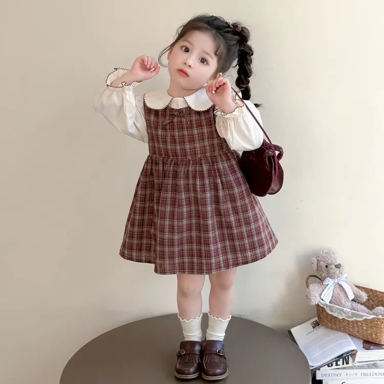 女童连衣裙春秋季2025新款儿童洋气格子裙子女宝宝春季公主裙套装