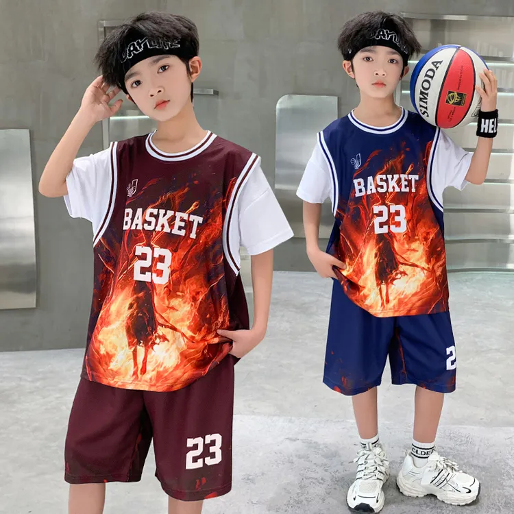 男童夏装哪吒球服套装2025新款舒适篮球服休闲训练服潮男童短裤