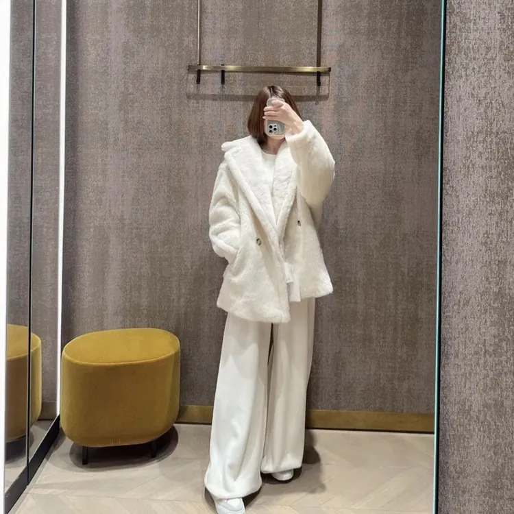 未使用 MaxMara Olga系列 泰迪熊大衣短款绒感外套 女款 白色