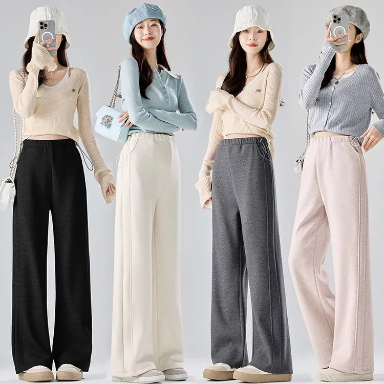 孕妇裤子秋冬季外穿2025新款直筒侧抽绳阔腿裤孕妇休闲加绒香蕉裤