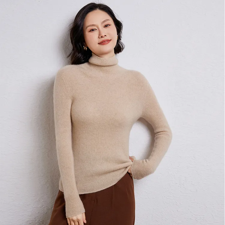 柔软中短款毛衣一线成衣纯羊毛打底衫抽条高翻毛衣