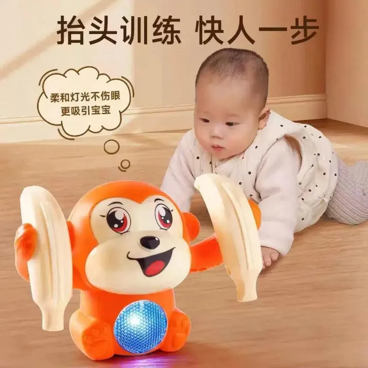 儿童翻滚猴子电动声控唱歌发光会翻跟斗婴儿宝宝练习抬头爬行玩具
