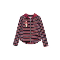 【啊浩私服】秋季新款时尚藏红色条纹烫钻休闲外套#0096