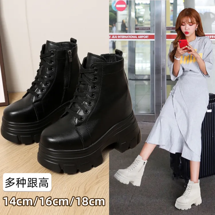 顾茜茜同款马丁靴隐形增高14-16CM真皮高端定制新款18CM情侣款ins