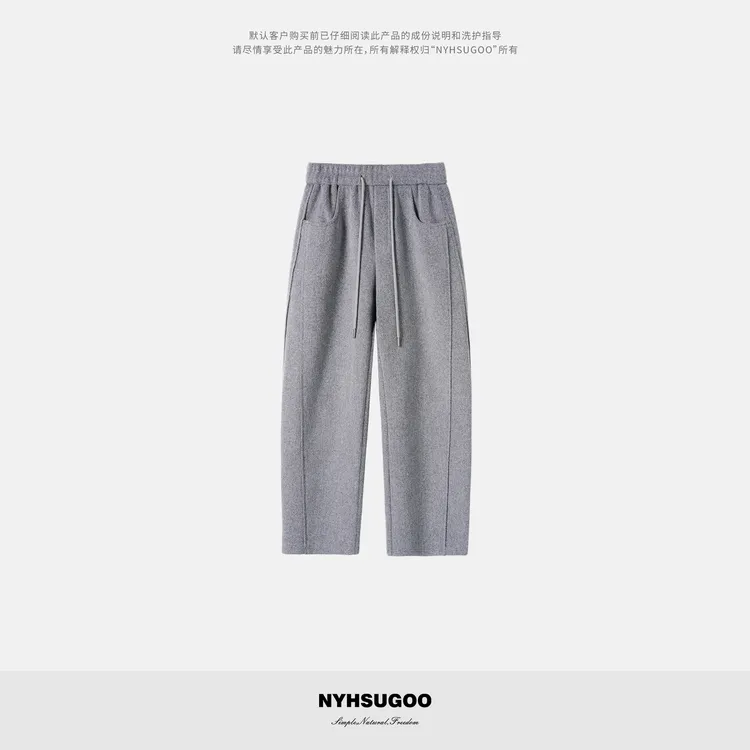 NYHSUGOO/南乙冬重磅480克绵羊毛混纺加厚休闲裤55087男士松紧腰