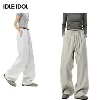 IDLE IDOL美式高街条纹休闲百搭宽松阔腿裤薄款垂感拖地抽绳长裤