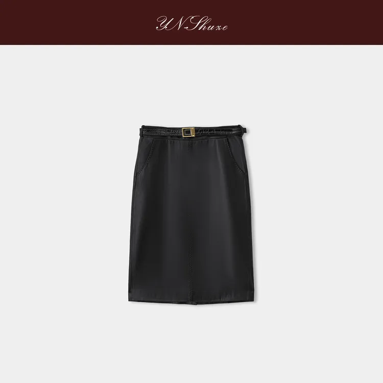 YN-SHUZE【夜色结颂】高级气质感百搭净版皮半裙SZ-YNB-8910
