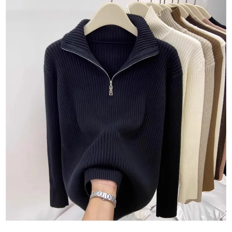 大码胖mm宽松显瘦毛衣女秋冬半高领拉链针织衫宽松显瘦打底衫上衣