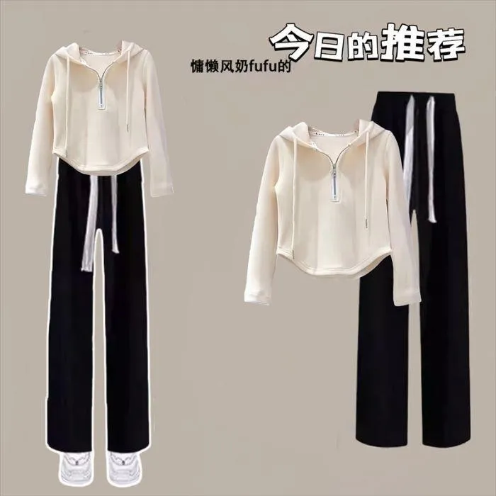 女大童春秋2025新款卫衣套装学院风短款时尚长袖上衣初高中两件套