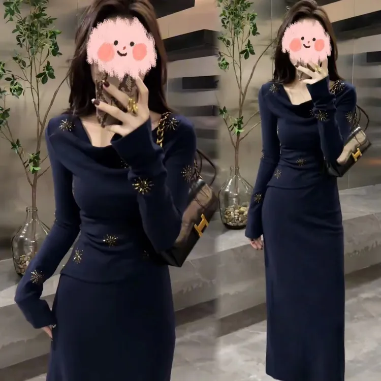 早秋老钱风套装女法式轻奢慵懒设计感荡领T恤高显瘦半身裙两件套