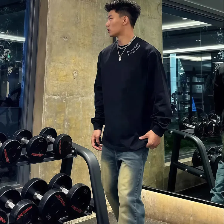 【重磅纯棉】长袖男秋季2025新款美式潮牌t恤个性简约宽松休闲上衣
