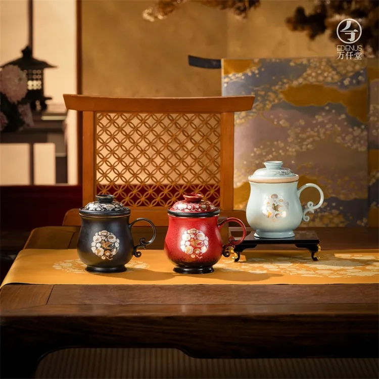 【万仟堂】大唐茶宴办公杯陶瓷茶水分离泡茶杯带盖家用茶具套装礼盒