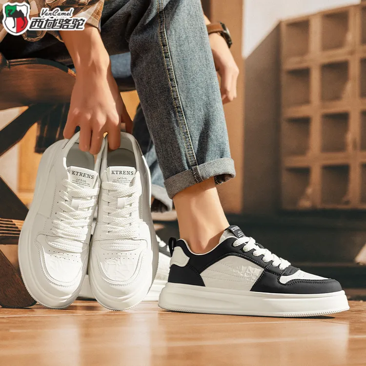 西域骆驼春季黑白熊猫板鞋2025新款轻便运动小白鞋户外厚底休闲鞋