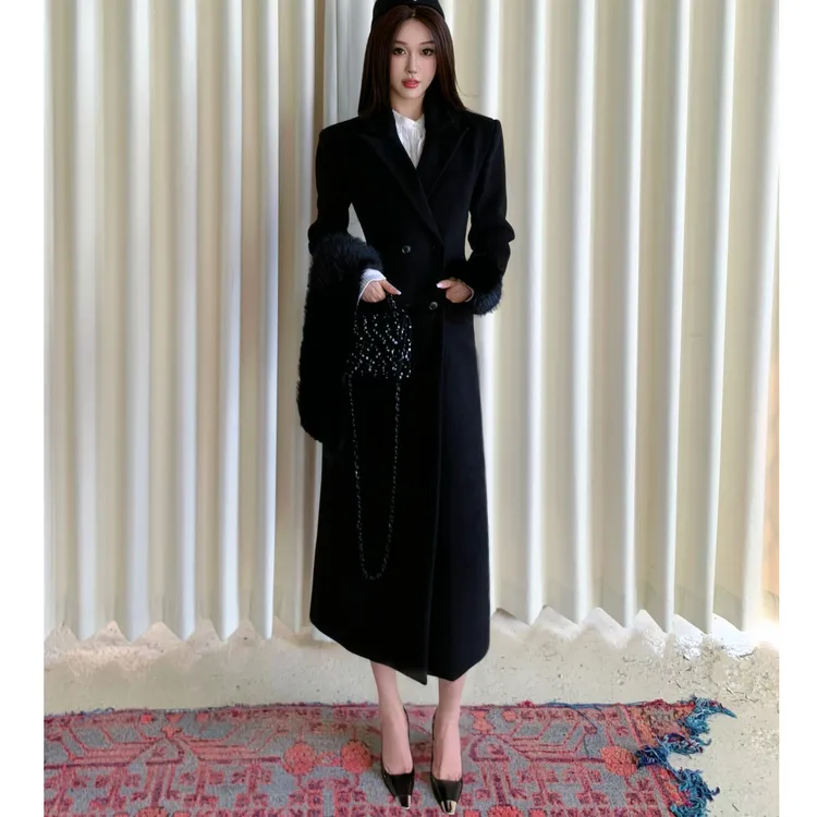 【豚豚专属】设计感收腰显气质轻奢毛呢大衣秋冬保暖长款呢子大衣外套