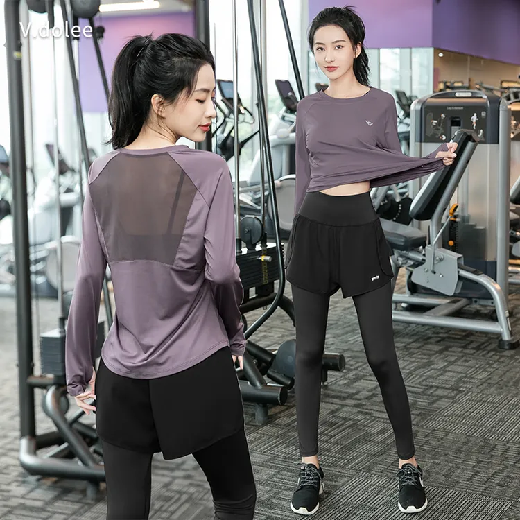 【两件套】春夏跑步运动速干瑜伽服女户外健身网纱显瘦时尚套装1190
