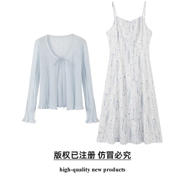 奢姿大码女装2025夏季减龄蝴蝶结针织碎花两件套胖妹妹时尚套装