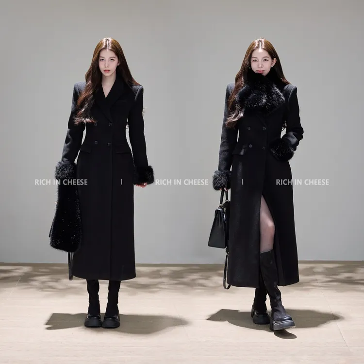 舒胡蕾 南洋贵女 绵羊毛冬季C位千金感沙漏腰可拆卸毛领毛呢大衣