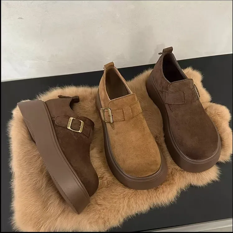 5厚底勃肯鞋女内增高秋冬新款懒人一脚蹬复古博肯加绒休闲乐福鞋