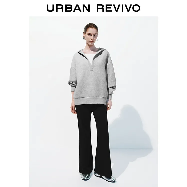 UR2026春季新款女装简约休闲格雷系撞色拼接卫衣UWJ450167